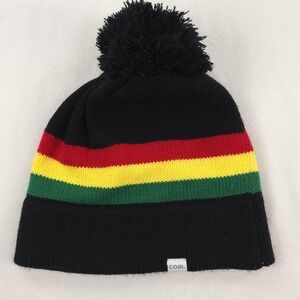 Coal Beanie Hat Mens One Size Black Rasta Stripe Pom Knit Winter Colorful